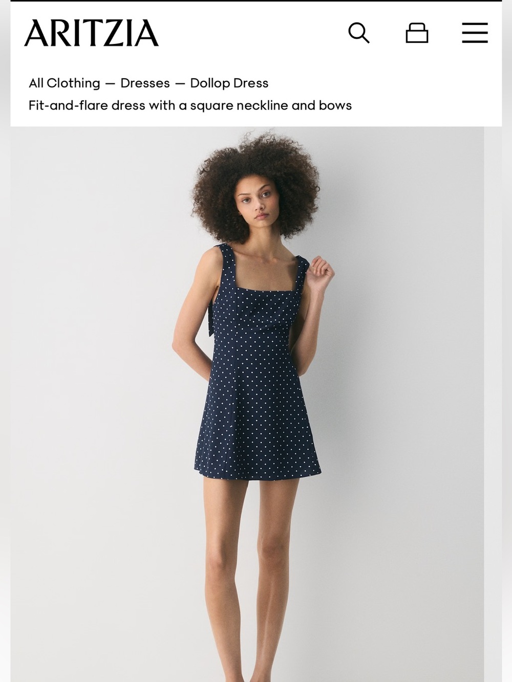 Aritzia Navy Polka Dot Square-Neck Mini Dress